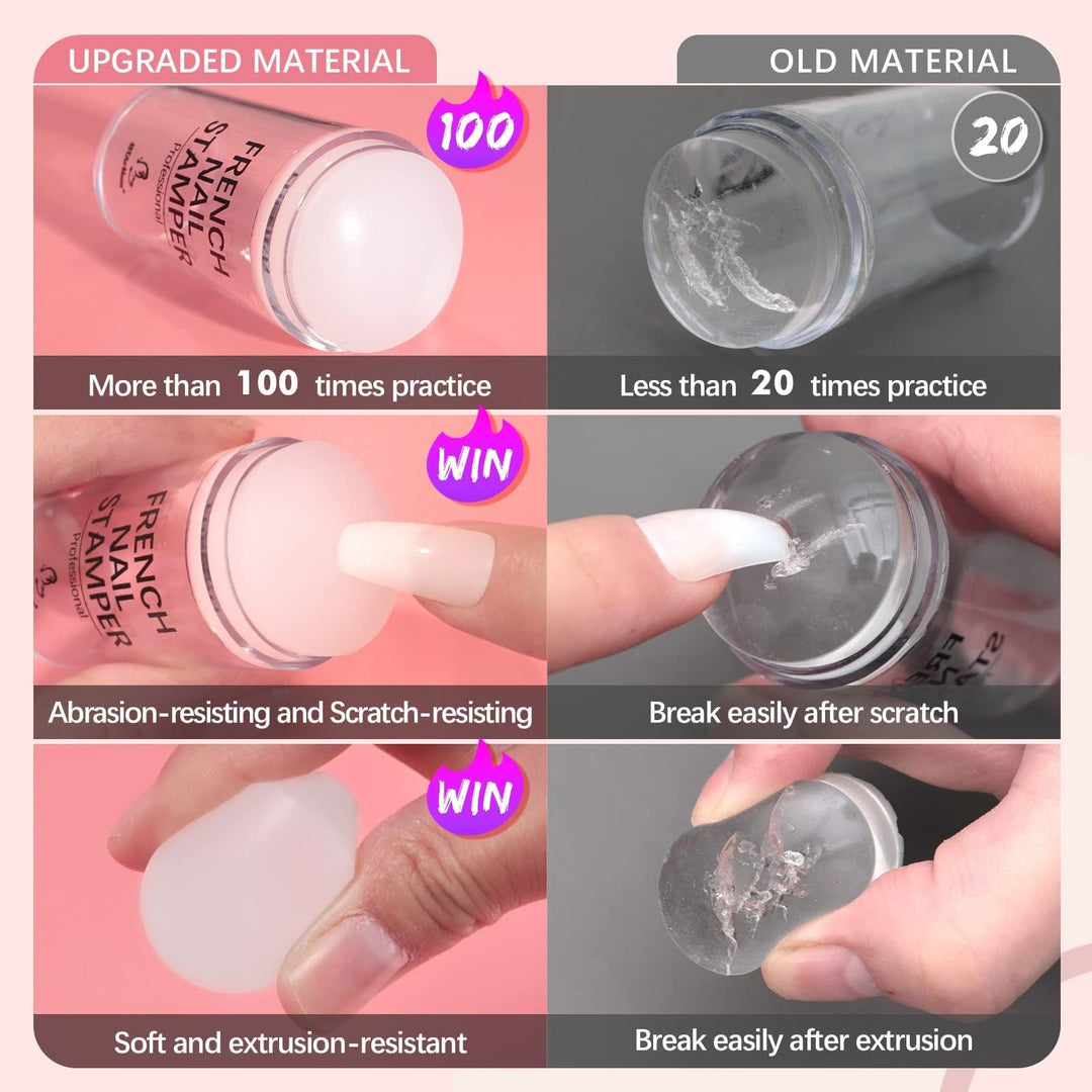 French Nail Stamper - French Tip Nail Tools with Replaceable Stamper Head and Nail Scraper Silicone Nail Stamper Kit
