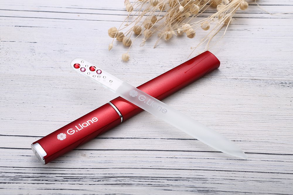 Crystal Nail File With Swarovski Crystals ‚¬Œ Professional Nail File In Case Manicure Pedicure Kit For Natural Nails Acrylic Nails Gels Nails Manicure Tools For Home And Salon (Red Bubble)