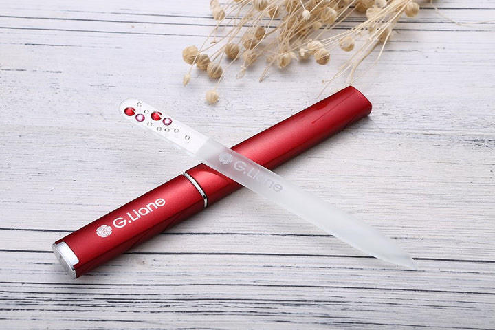 Crystal Nail File With Swarovski Crystals ‚¬Œ Professional Nail File In Case Manicure Pedicure Kit For Natural Nails Acrylic Nails Gels Nails Manicure Tools For Home And Salon (Red Bubble)