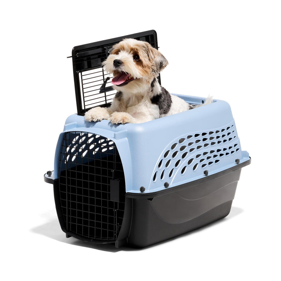Dog Crates for Small Dogs & Cat Carriers, Two-Door Plastic Pet Kennel, Top & Front Loading, Made in USA, 24, Blue