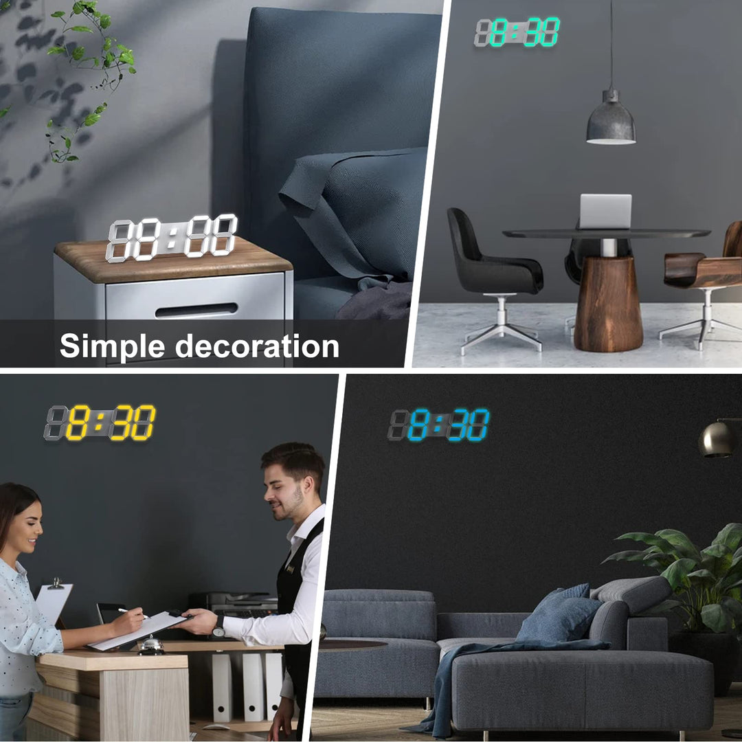 EPSKY 3D White Digital Wall Clock and Adjustable Brightness 12/24 Hours Display and Date Display for Kitchen Homes Offices Gyms (15.inch)