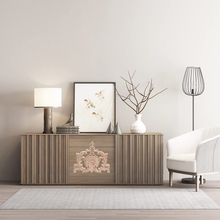 Wood Carved Corner Furniture Onlay Wooden Applique Unpainted Home Decor(04,31x28cm/12.2x11.02inch)