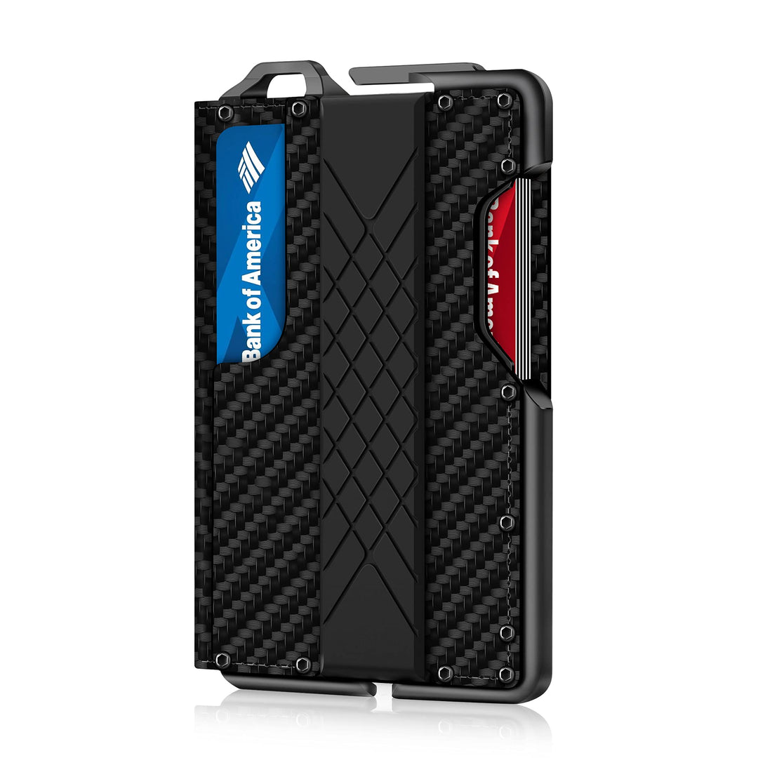 Tactical Minimalist Wallet for Men, Slim RFID-Blocking Metal Card Holder, Front Pocket Men’s Leather Dapper Bifold Wallet with Money Clip Carbon Fiber