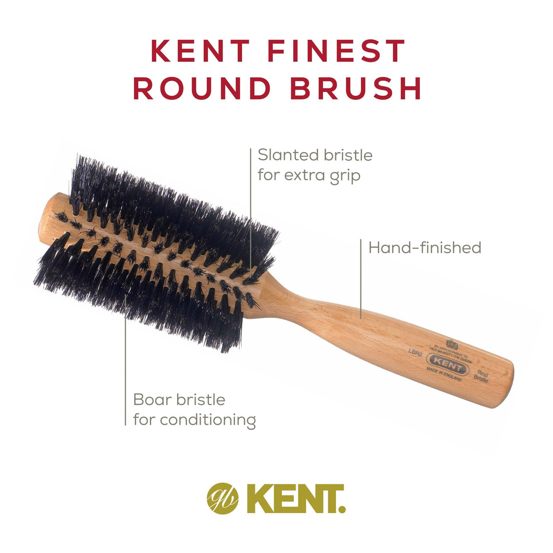 Kent LBR2 Finest Hair Brushes for Women Blow Dry Brush Made of Beechwood - Spiral Radial Boar Bristle Hairbrush for Short or Shaped Hair - Royal Salon Style Straightening Pure Wood Brush from Kent