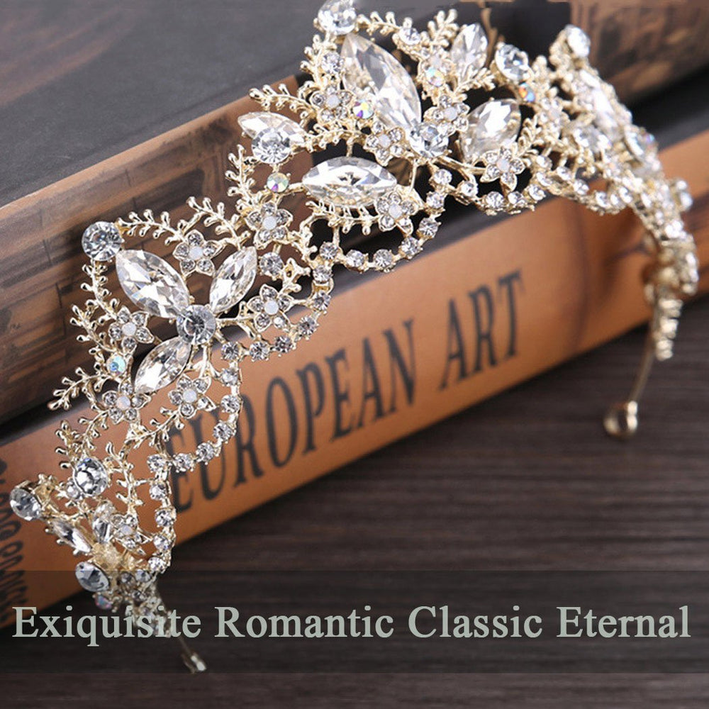 Wedding Hair Accessories Bride Crowns Flower Queen Tiaras Headpiece for Women (Gold)