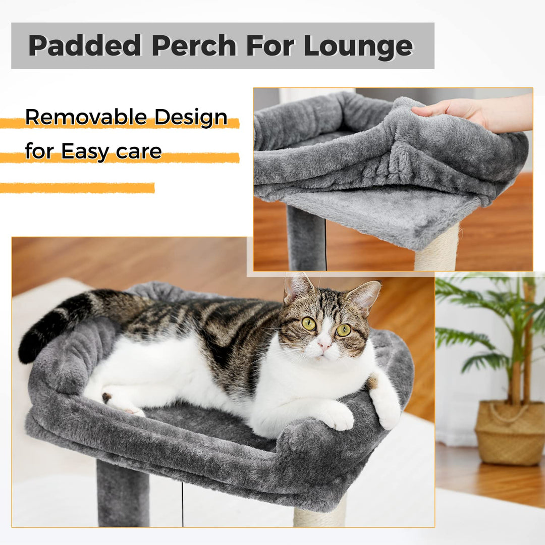 Cat Scratching Post Bed, Small Cat Tree Tower with Cat Scratcher Pad Large Top Removable Bed with Play Ball Great for Kittens and Cats