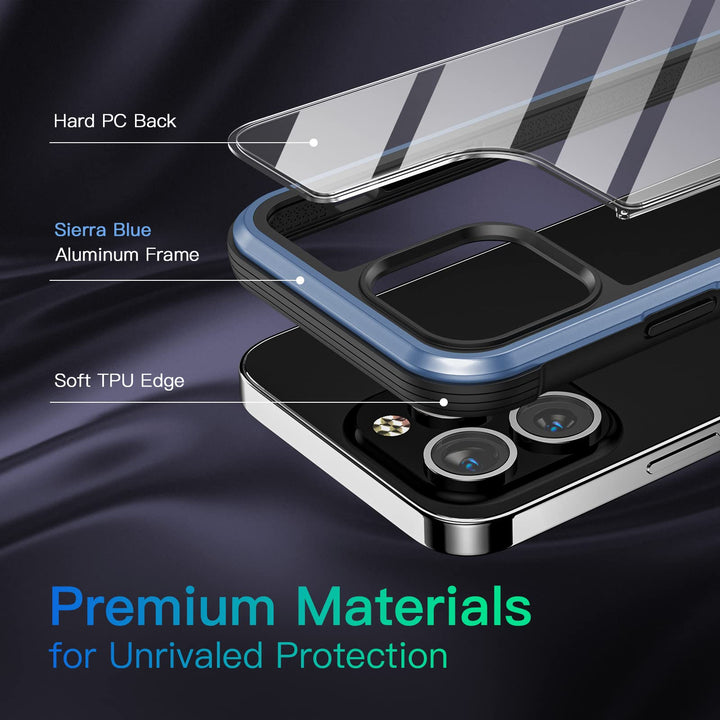 Rainbow Series for iPhone 13 Pro Max Case, Military Grade Protection, Durable Aluminum Frame, Never Yellow Clear Back, Shockproof Phone Case for iPhone 13 Pro Max, Sierra Blue