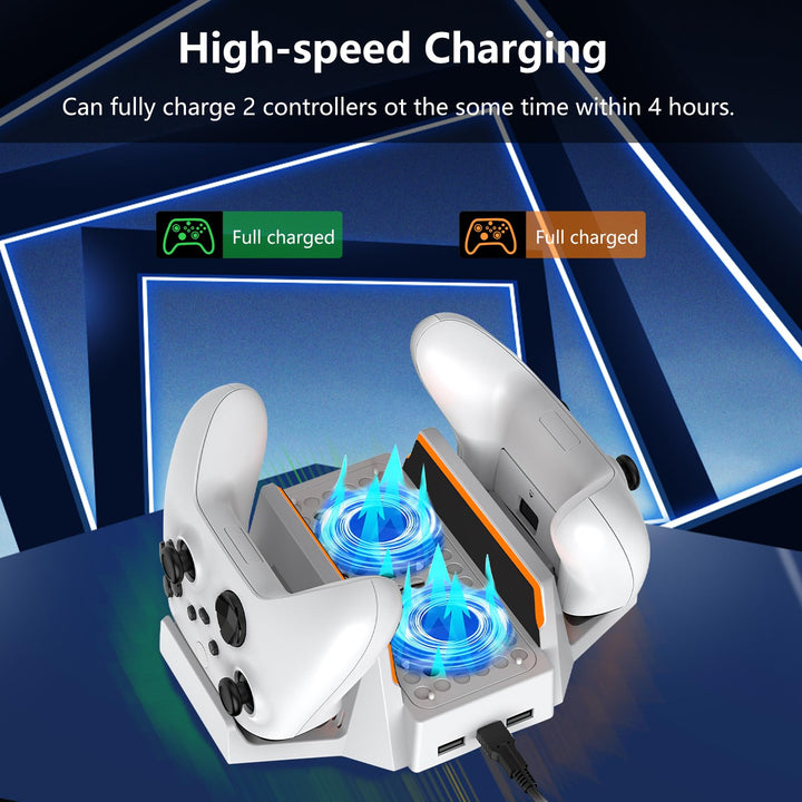Upgraded Xbox Series S Cooling Stand with Dual Cooling Fan 3 Level Adjustable Speed, Dual Controller Charger with LED Indicator USB Port - 2 x 800mAh Rechargeable
