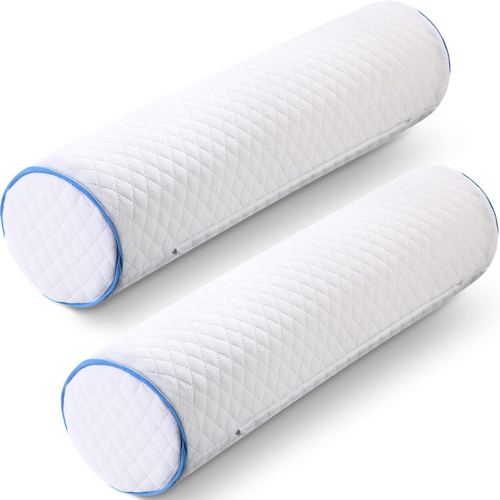2 Pieces Cervical Neck Roll Pillow Memory Foam Round Cylinder Bolster Lumbar Pillow with Washable Cover Neck Pillows Support for Sleeping Travel Head Bed Back Legs Knees, 17.7 x 4.3 Inch (White)