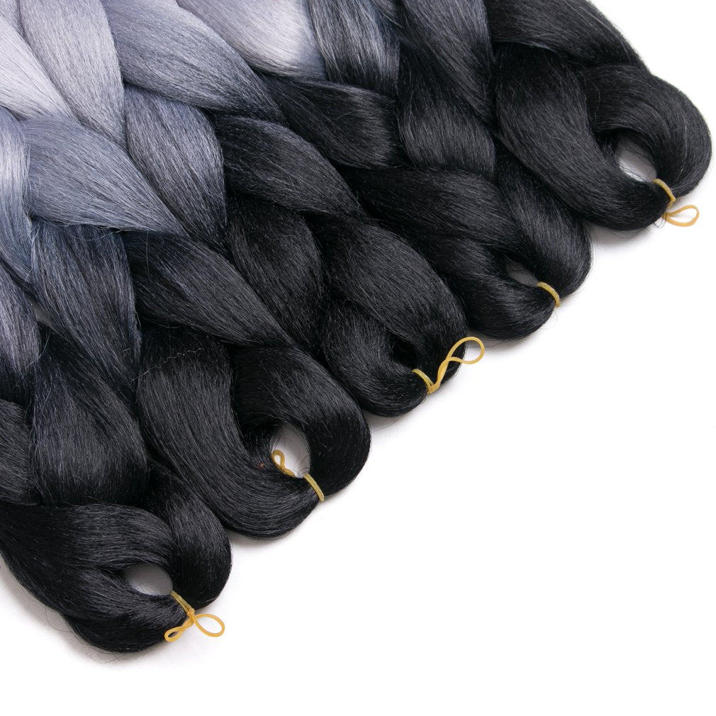 Ombre Braiding Hair 24inch Jumbo Braids High Temperature Fiber Synthetic Hair Extension 5pcs/Lot 100g/pc for Twist Braiding Hair (24inch(Pack of 5), Black- Grey)