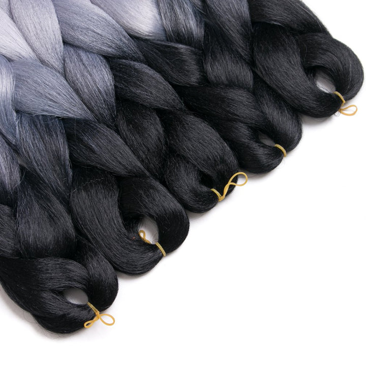 Ombre Braiding Hair 24inch Jumbo Braids High Temperature Fiber Synthetic Hair Extension 5pcs/Lot 100g/pc for Twist Braiding Hair (24inch(Pack of 5), Black- Grey)