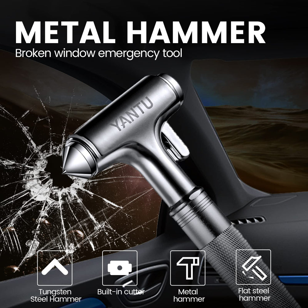 All Metal Window Breaker & Seat Belt Cutter, Fireproof 3-in-1 Car Emergency Escape Kit Glass Breaker, Premium Car Safety Hammer, Hard Alloy Head Firefighter Tools