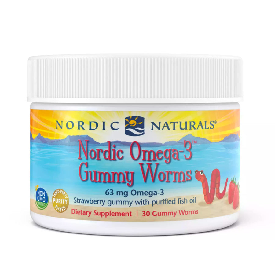 Nordic Omega-3 Gummy Worms, Strawberry - 30 Gummy Worms - 63 mg Total Omega-3s with EPA & DHA - - 30 Servings