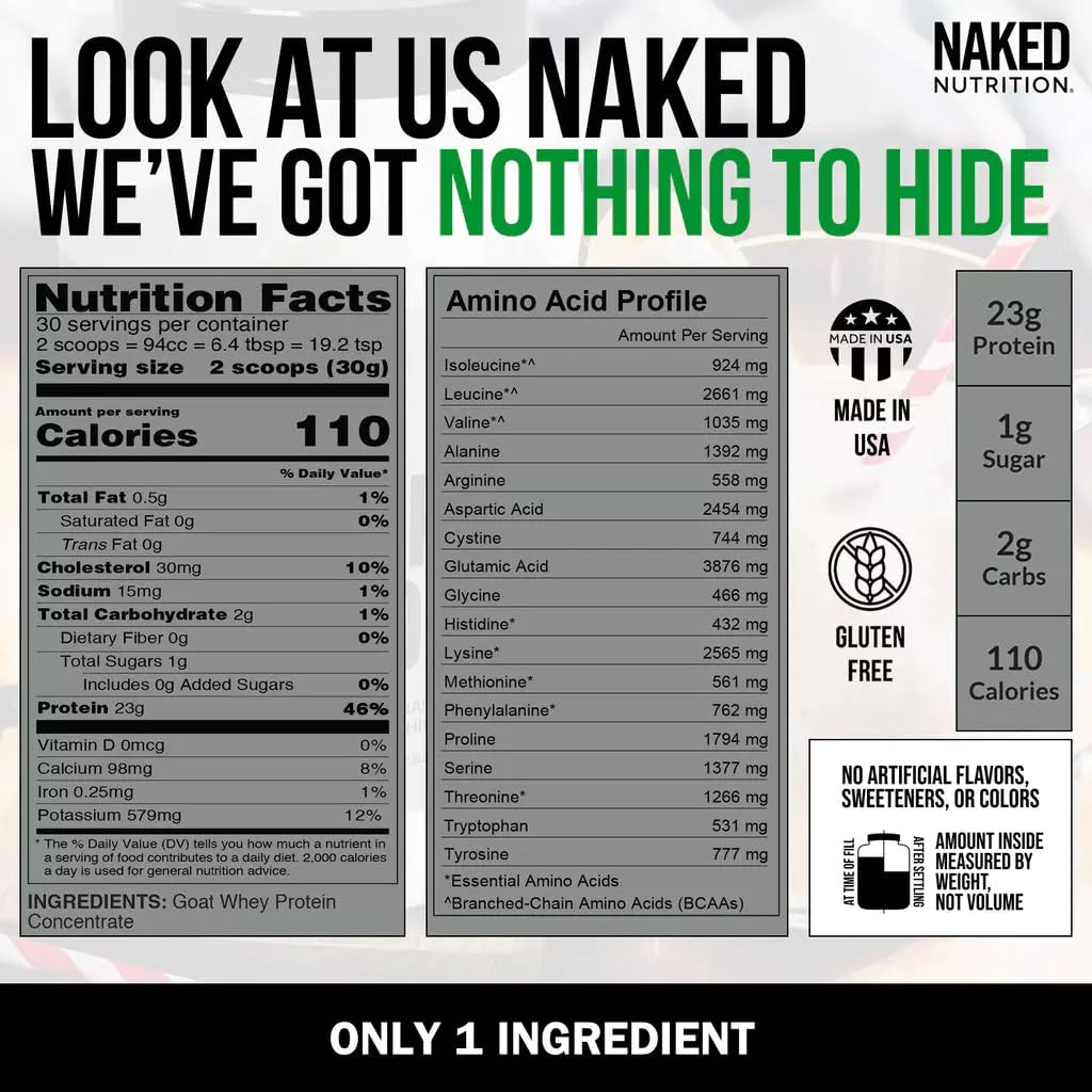 Naked Nutrition 100% Pasture Fed Goat Whey Protein Powder - 30 Servings