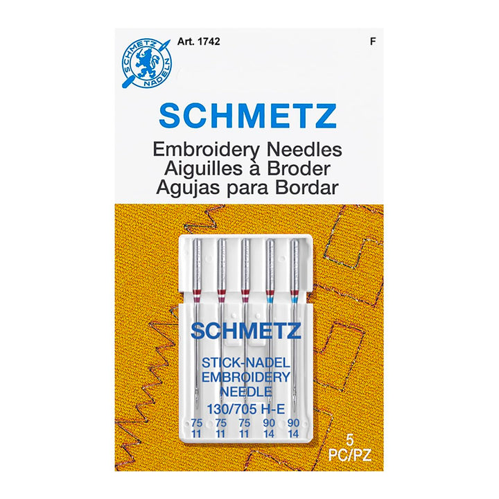 Embroidery Sewing Machine Needles - Precision Needles, Assorted Sizes, 5- Needle Cards, Pack of 1