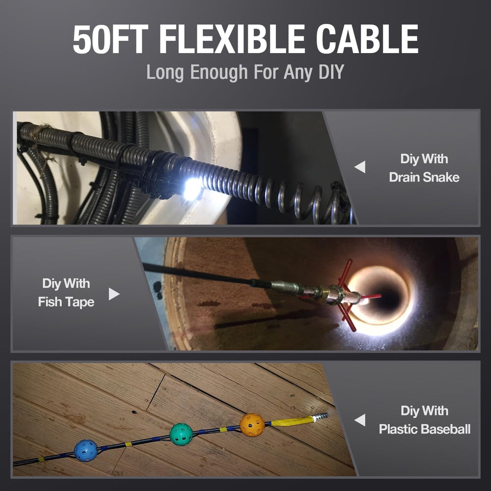 50ft Sewer Camera, 1080P Drain Plumbing Snake Inspection Camera with Light, 50 ft Flexible Borescope Endoscope Duct Fiber Optic Scope Cam