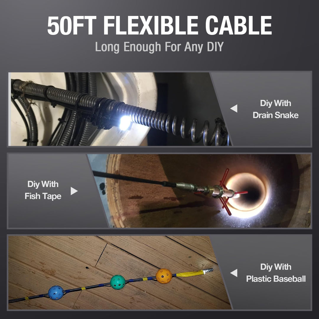 50ft Sewer Camera, 1080P Drain Plumbing Snake Inspection Camera with Light, 50 ft Flexible Borescope Endoscope Duct Fiber Optic Scope Cam