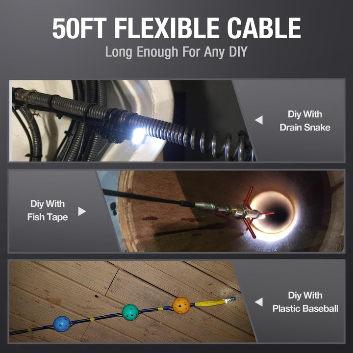 50ft Sewer Camera, 1080P Drain Plumbing Snake Inspection Camera with Light, 50 ft Flexible Borescope Endoscope Duct Fiber Optic Scope Cam