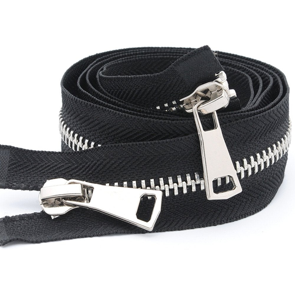 #5 20 Inch 50cm Two Way Separating Jacket Zipper Silver Metal Zippers for Jackets Coats Sewing Crafts (20 TW Silver)