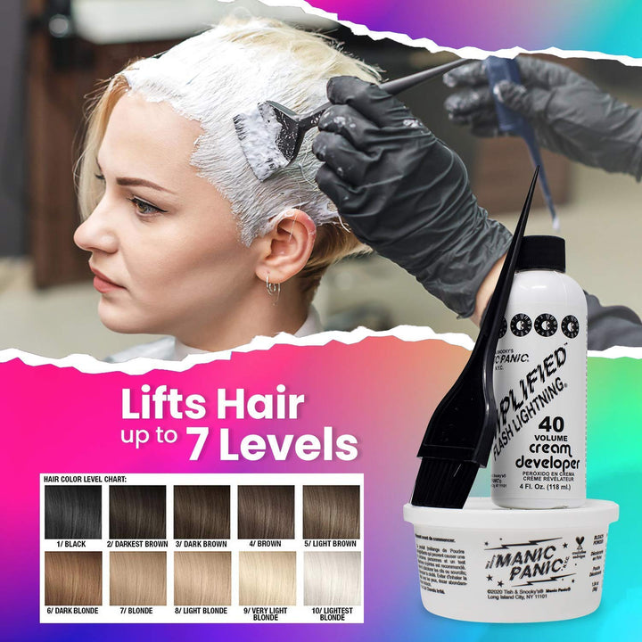 Flash Lightning Hair Bleach Kit - 40 Volume Developer + Bleach Powder Hair Lightener For Dark Hair + Lifting up to Seven Levels - Vegan And Cruelty Free