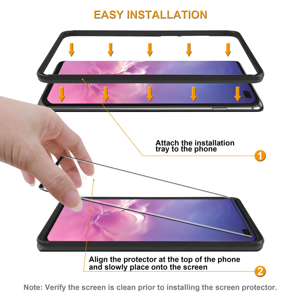 (2 Pack) Designed for Samsung (Galaxy S10 Plus) Tempered Glass Screen Protector with (Easy Installation Tray), (Full Cover) (3D Curved Glass) Anti Scratch, Bubble Free (Black)