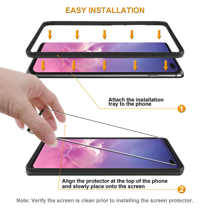 (2 Pack) Designed for Samsung (Galaxy S10 Plus) Tempered Glass Screen Protector with (Easy Installation Tray), (Full Cover) (3D Curved Glass) Anti Scratch, Bubble Free (Black)