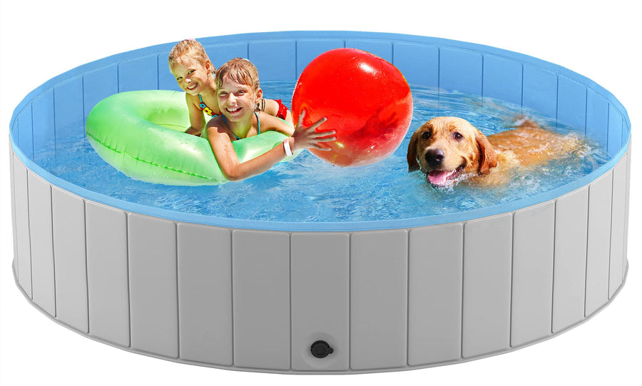 Foldable Dog Pool for Large Dogs, Portable Hard Plastic PVC Pet Bathing Tub, Outdoor Collapsible Swimming Pool for Pets Dogs and Cats, 63 x 12 Inches