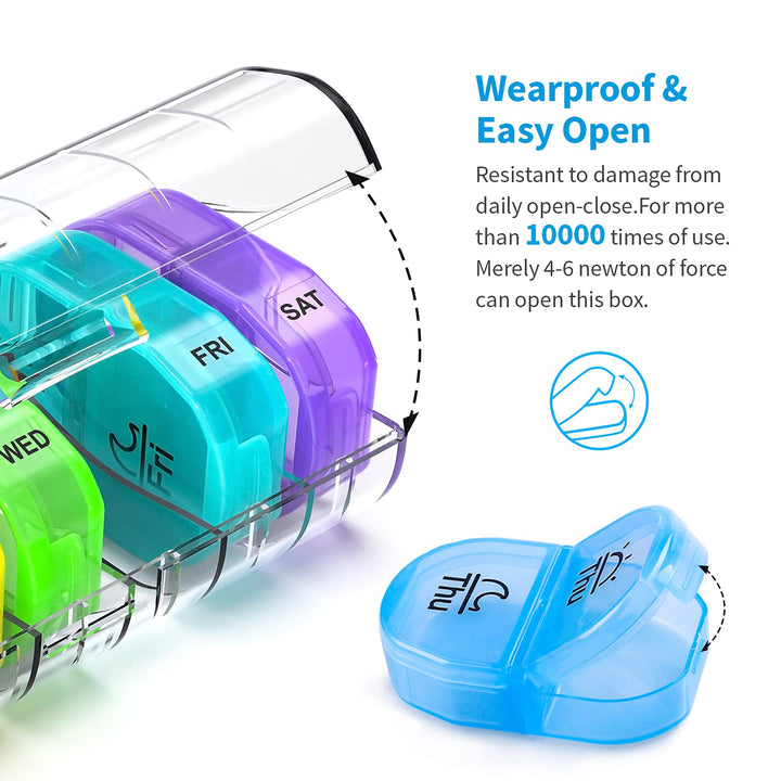 Weekly Pill Organizer 2 Times a Day, AM PM Pill Box with 7 Detachable Pill Case, BPA-Free & Portable 7 Day Pill Organizer with Large Storage to Hold Medication, Vitamins and Fish Oils (Clear)