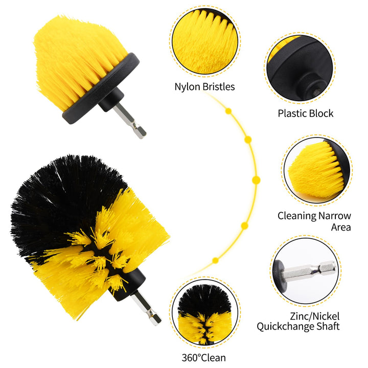 6pcs Drill Brush Attachment Set, 5pcs Scrubber Brushes with 1pcs Extend Long Attachment, Drill Scrub Brush for Cleaning Shower, Tub, Bathroom (6pcs)