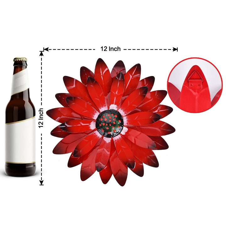 Red Daisy Metal Flowers Wall Decor Metal Wall Art Decorations Hanging for Indoor Outdoor Bathroom Patio Kitchen,12x12 inches