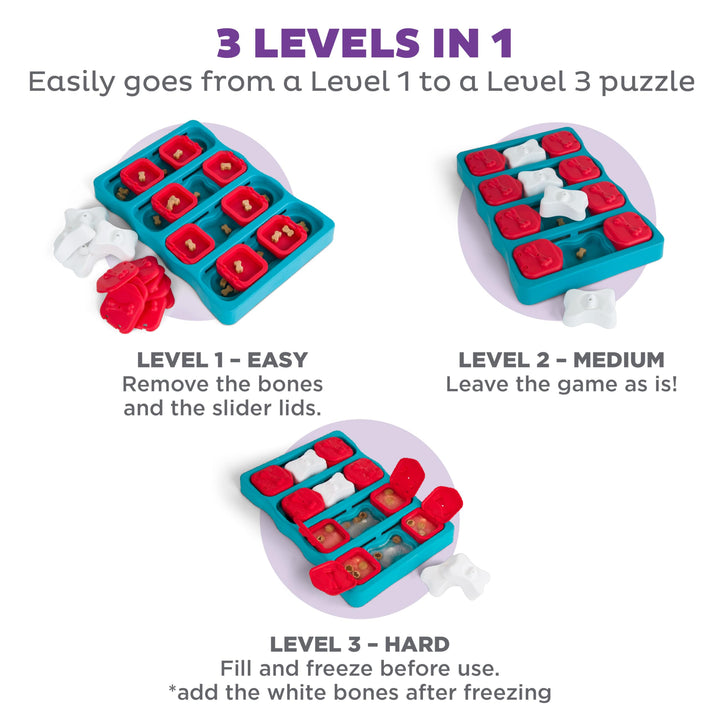 by Nina Ottosson Dog Brick Treat Puzzle Enrichment Toy, Level 2 Intermediate Game, Blue