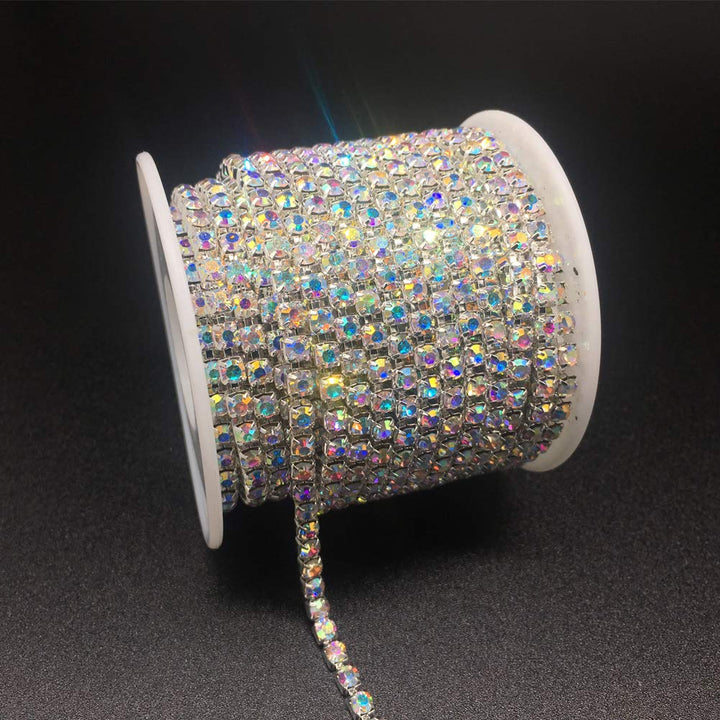 1 Roll 10 Yards Rhinestone Chain, Crystal Rhinestones Close Chain, Sew on Crystal Rhinstone Chain Trim, Crystal Claw Cup Chain Roll (Crystal AB, SS16 4MM)
