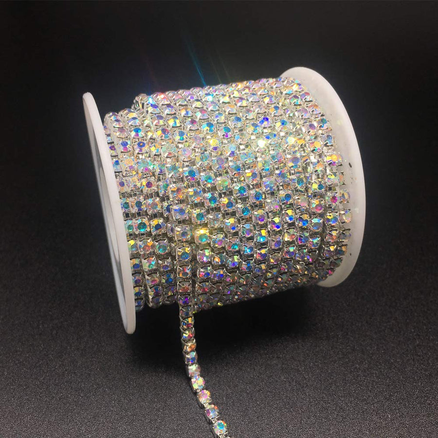 1 Roll 10 Yards Rhinestone Chain, Crystal Rhinestones Close Chain, Sew on Crystal Rhinstone Chain Trim, Crystal Claw Cup Chain Roll (Crystal AB, SS16 4MM)