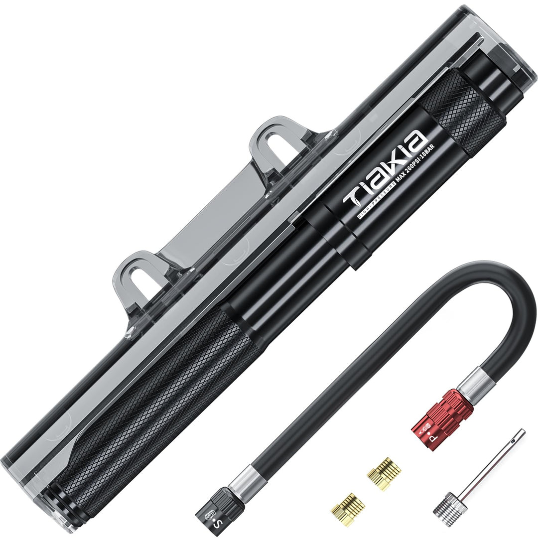 Mini Bike Pump,Portable Compact Bicycle Pump,High Pressure Frame Pump 260PSI- Air Hand Pump Fit Presta, Schrader & Woods Valves,Aluminum Alloy Durable Tire Pump for Road/Mountain/BMX Bikes