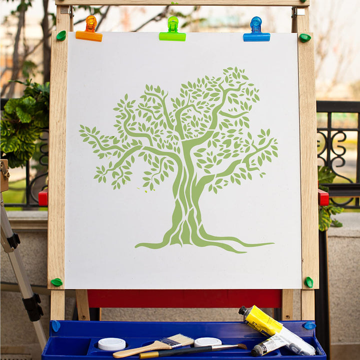 Large Tree of Life Stencil Template 12x12 Inch Reusable Plant Sign Home Decoration Stencil Plastic Tree Painting Stencils Square for Painting on Wood Wall Scrapbook Card Floor Drawing