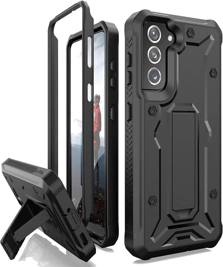 CaseBorne V Compatible with Samsung Galaxy S21 FE 5G Case (2022 Released), Full-Body Dual Layer Rugged Kickstand Case Screenless- Black