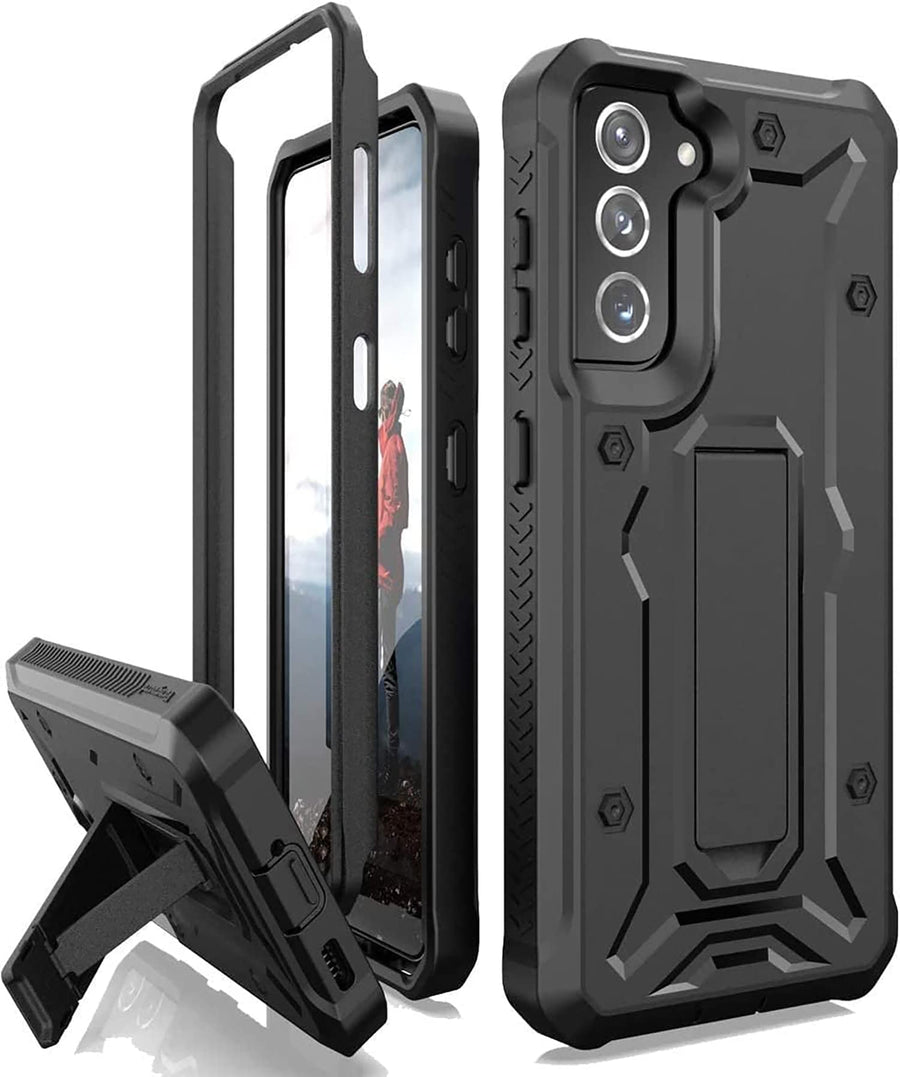 CaseBorne V Compatible with Samsung Galaxy S21 FE 5G Case (2022 Released), Full-Body Dual Layer Rugged Kickstand Case Screenless- Black