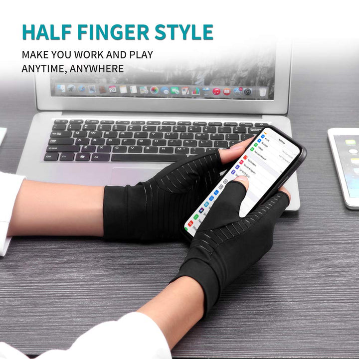 Copper Arthritis Gloves for Women Men, Fingerless Breathable & Moisture Wicking Arthritis Compression Gloves for Computer Typing and Dailywork of Hands joint Support (Large)