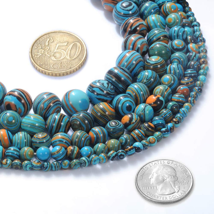 Natural Stone Beads 8mm Blue Malachite Gemstone Round Loose Beads Crystal Energy Stone Healing Power for Jewelry Making DIY,1 Strand 15