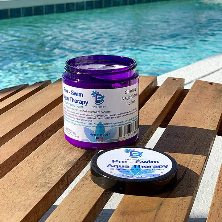 Pre-Swim Aqua Therapy Chlorine Neutralizing Body Moisturizing Lotion for Swimmers, Protects Skin from Chlorine and Salt Water, 8 oz - Made in the USA, Fresh South Pacific