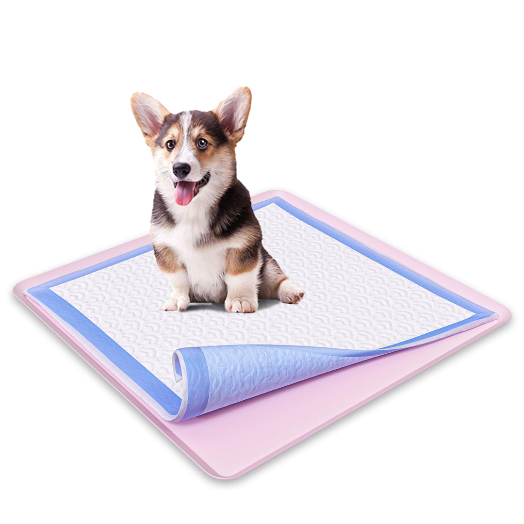 TidyFriend Pee Pad Holder Tray 24 x 24 Inches, Silicone Dog Potty Tray, Easy to Clean No Spill Dog Potty Training Pad Holder (Rose)