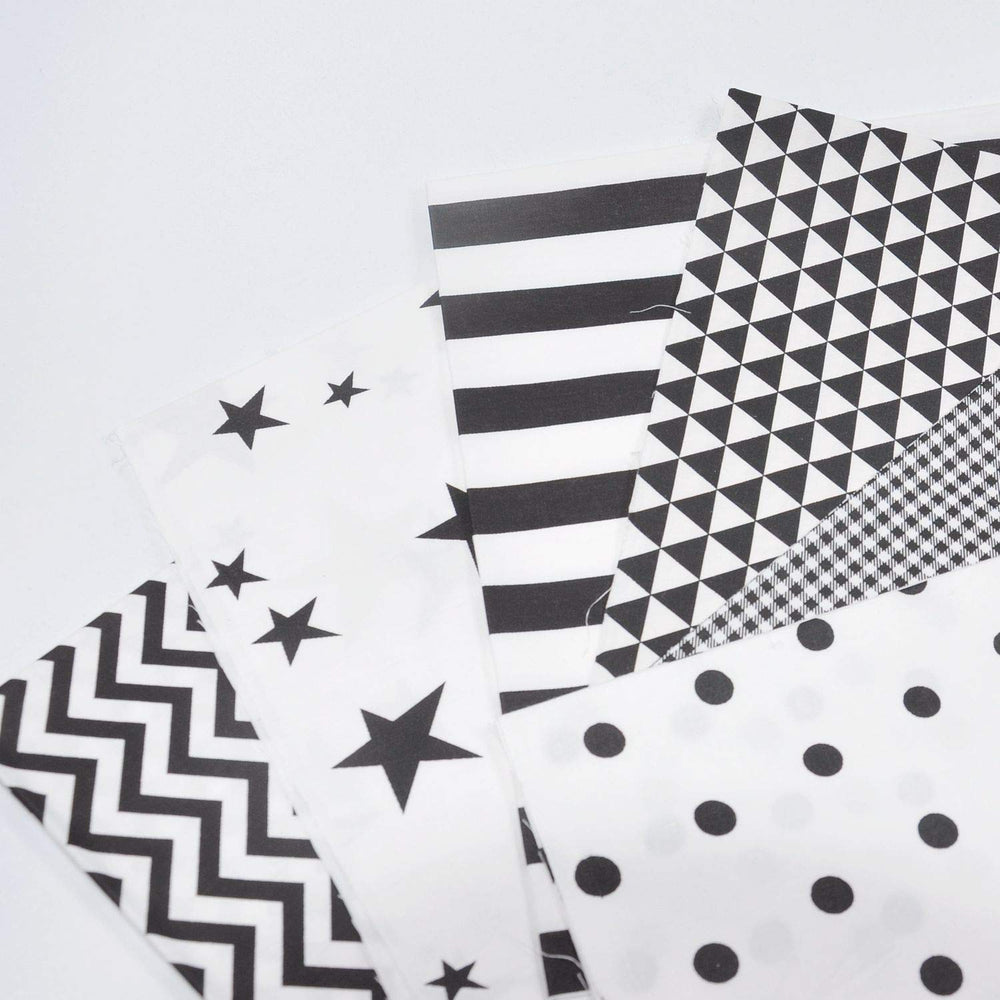 Quilting Fabric,Black/White Fat Quarters Fabric Bundles,100% Cotton Fabric for Sewing Crafting,Print Star,Striped, Polka Dot Fabric,18 x 21(Black/White)