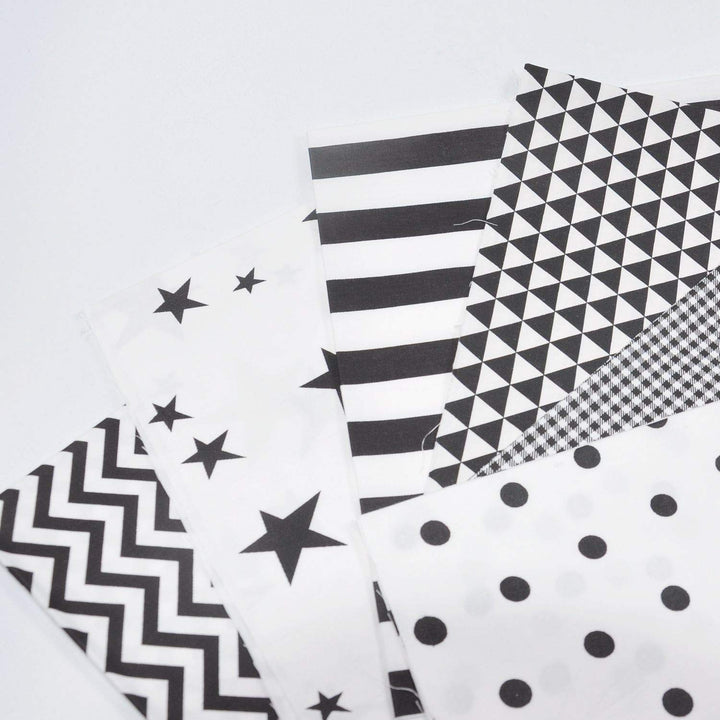 Quilting Fabric,Black/White Fat Quarters Fabric Bundles,100% Cotton Fabric for Sewing Crafting,Print Star,Striped, Polka Dot Fabric,18 x 21(Black/White)