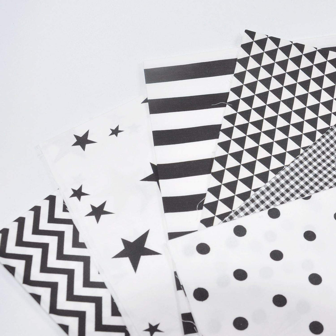 Quilting Fabric,Black/White Fat Quarters Fabric Bundles,100% Cotton Fabric for Sewing Crafting,Print Star,Striped, Polka Dot Fabric,18 x 21(Black/White)