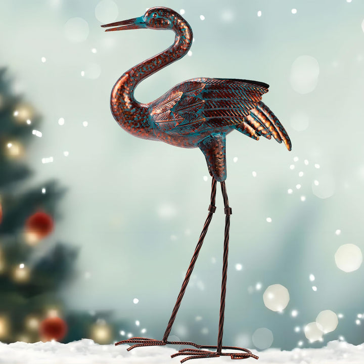 Garden Crane Statues for Outdoor, Standing Patina Heron Decoy Garden Sculptures, Metal Bird Art Lawn Ornaments for Patio Lawn Pond Backyard Decorations