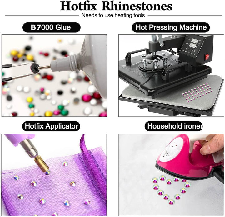 2400 Pieces Mixed Size Crystal Clear Hotfix Rhinestones, Hot Fix Crystals for Crafts Clothing, Flatback Glass Gems for Dance Costumes SS6 SS10 SS16 SS20 SS30