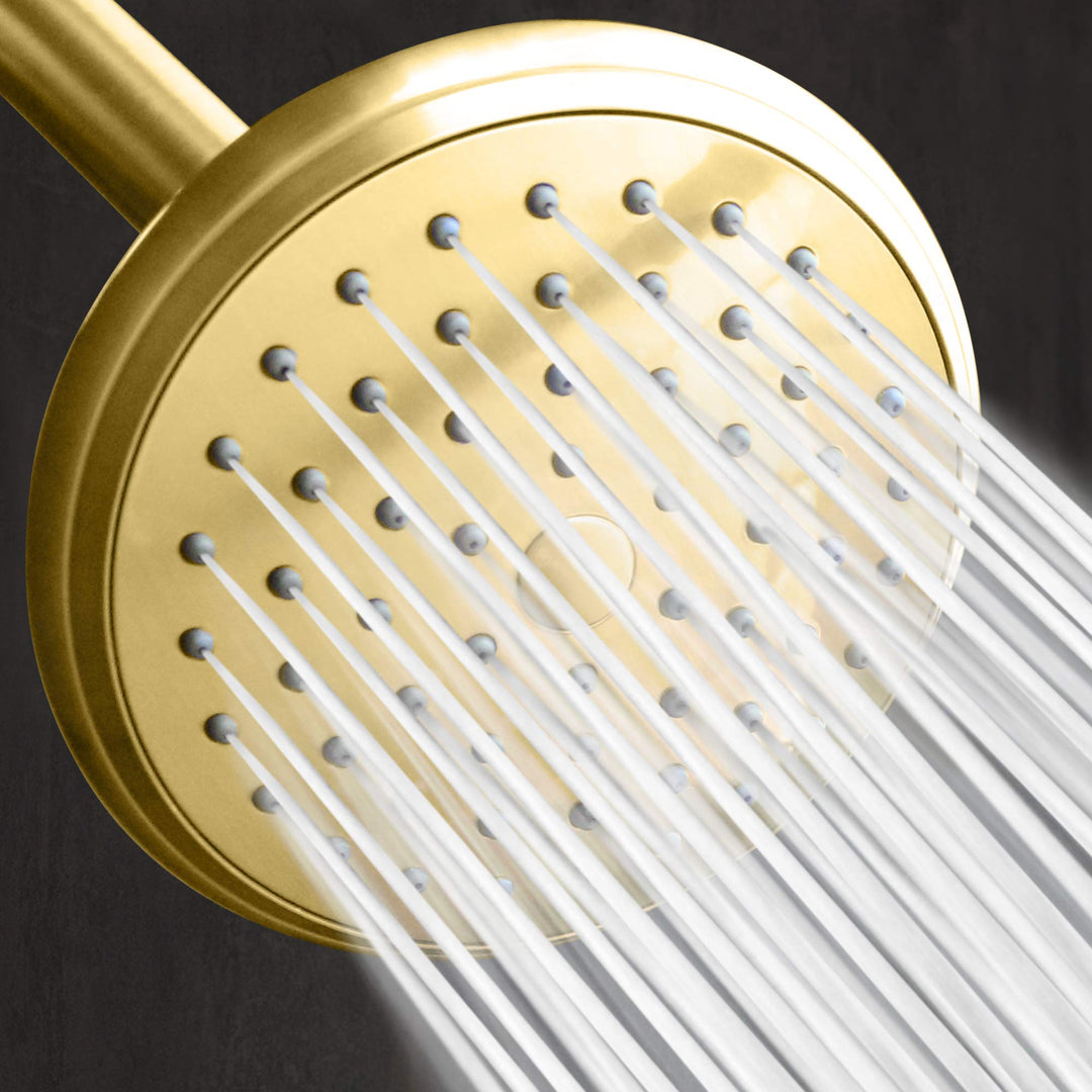 - Elevate Your Shower with Ultra High Pressure 4-Inch Shower Head: Single Setting, Powerful Jets, Polished Brass - ImperialShine Gold Finish Showerhead for MAXX Comfort