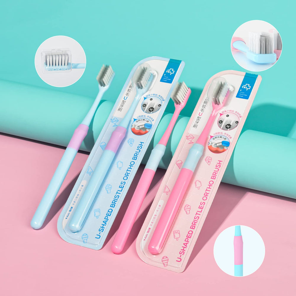 4 Pcs U-Shaped Orthodontic Toothbrush Soft Bristle with 10 L-Shaped Interdental Brush for Orthodontic People Effective Cleaning Teeth