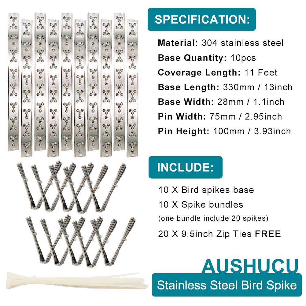 Bird Spikes Cover 11Feet Stainless Steel Pigeons Spikes Small Bird Spikes for Roof Fence Window Mailbox(11Feet)