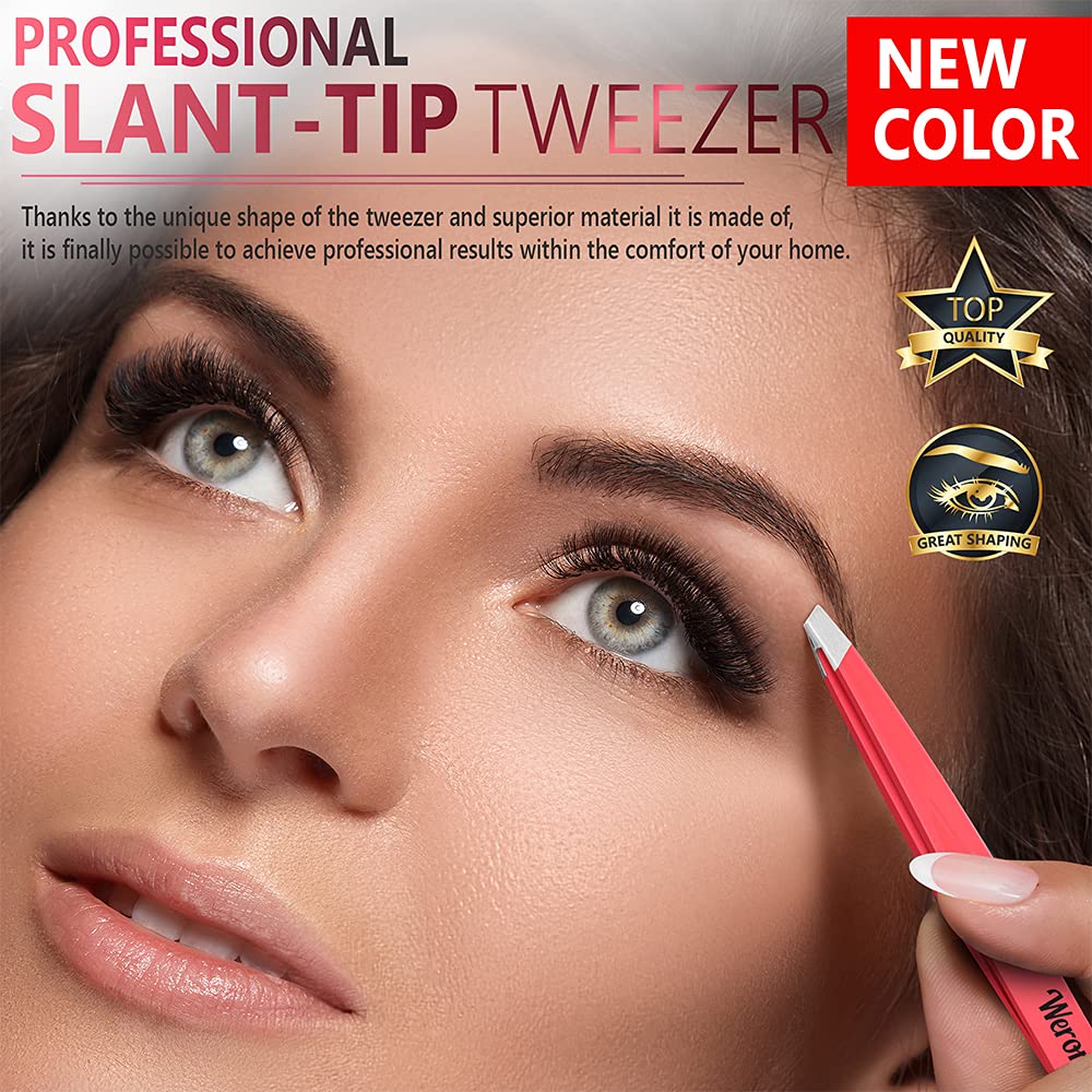 Tweezers for Women - Slant Tweezers - Tweezers Precision - Professional Eyebrow Tweezers - Durable Tweezer for Facial Hair Removal and Brow Shaping